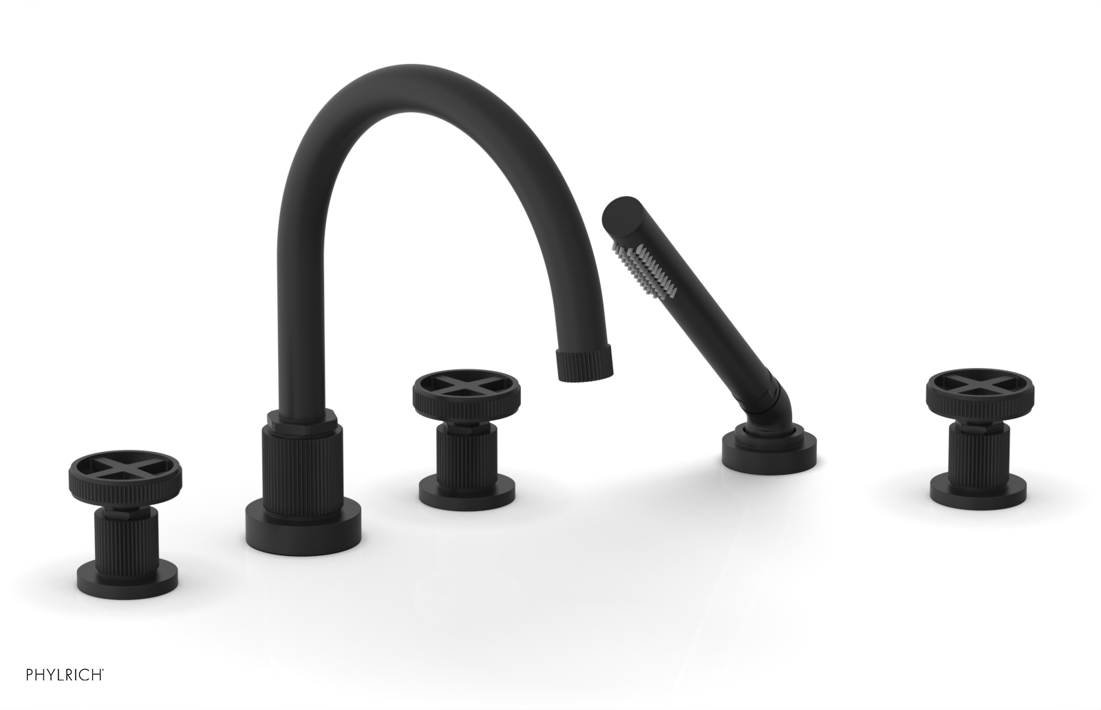 Phylrich Dustrie Grooved Deck Tub Set with Hand Shower and Cross Handle