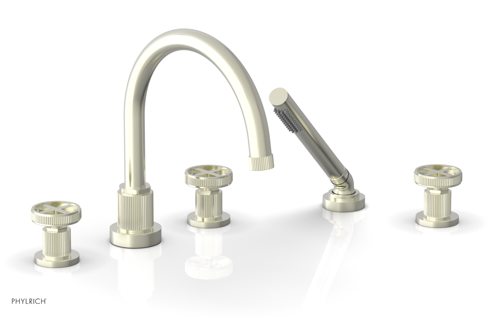 Phylrich Dustrie Grooved Deck Tub Set with Hand Shower and Cross Handle