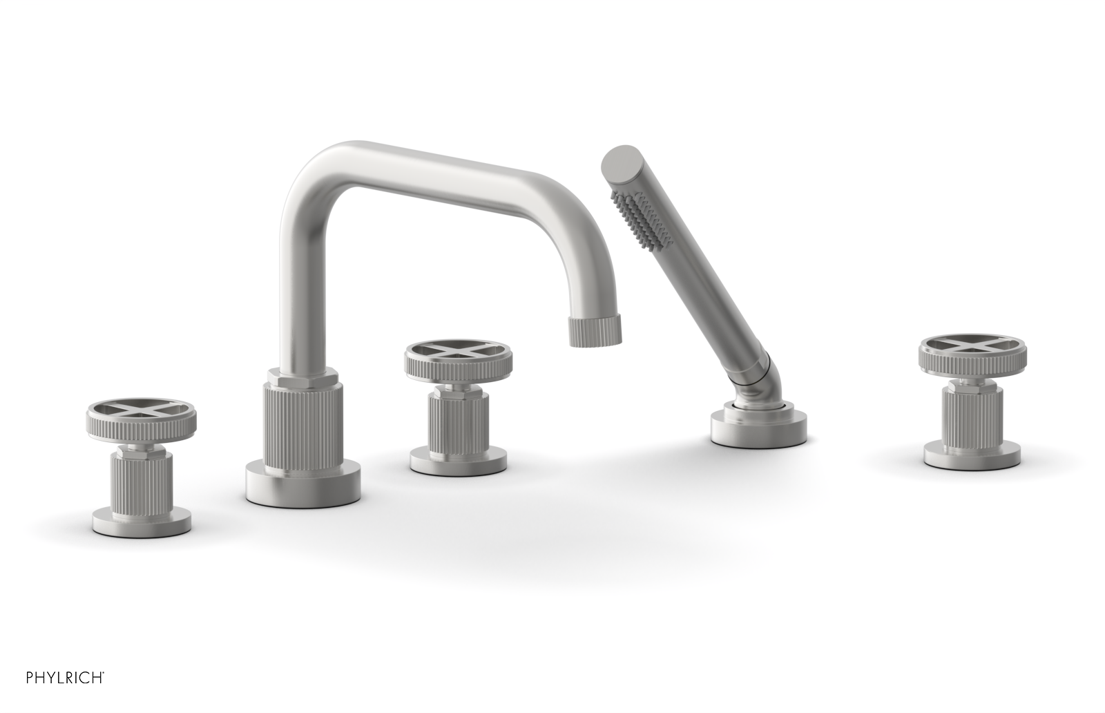 Phylrich Dustrie Grooved Deck Tub Set with Hand Shower and Cross Handle