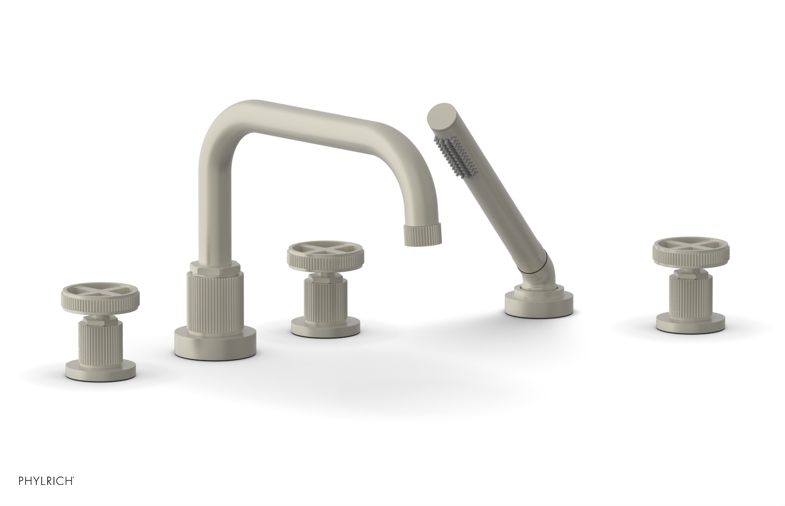 Phylrich Dustrie Grooved Deck Tub Set with Hand Shower and Cross Handle