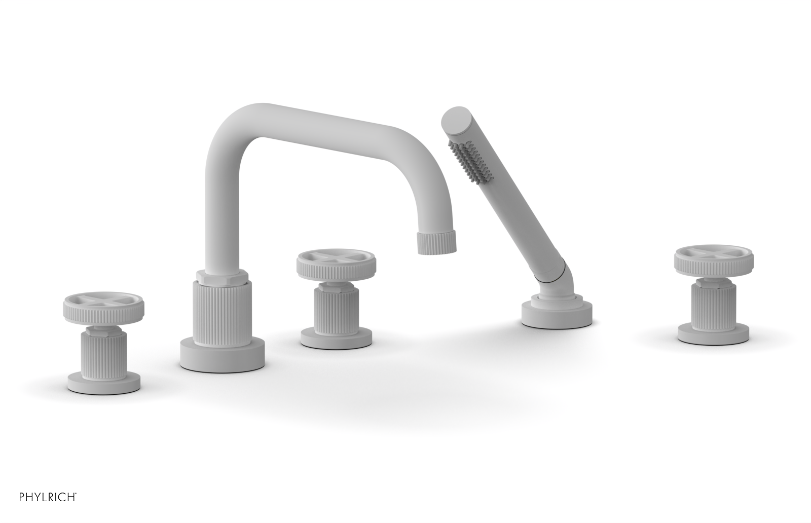 Phylrich Dustrie Grooved Deck Tub Set with Hand Shower and Cross Handle