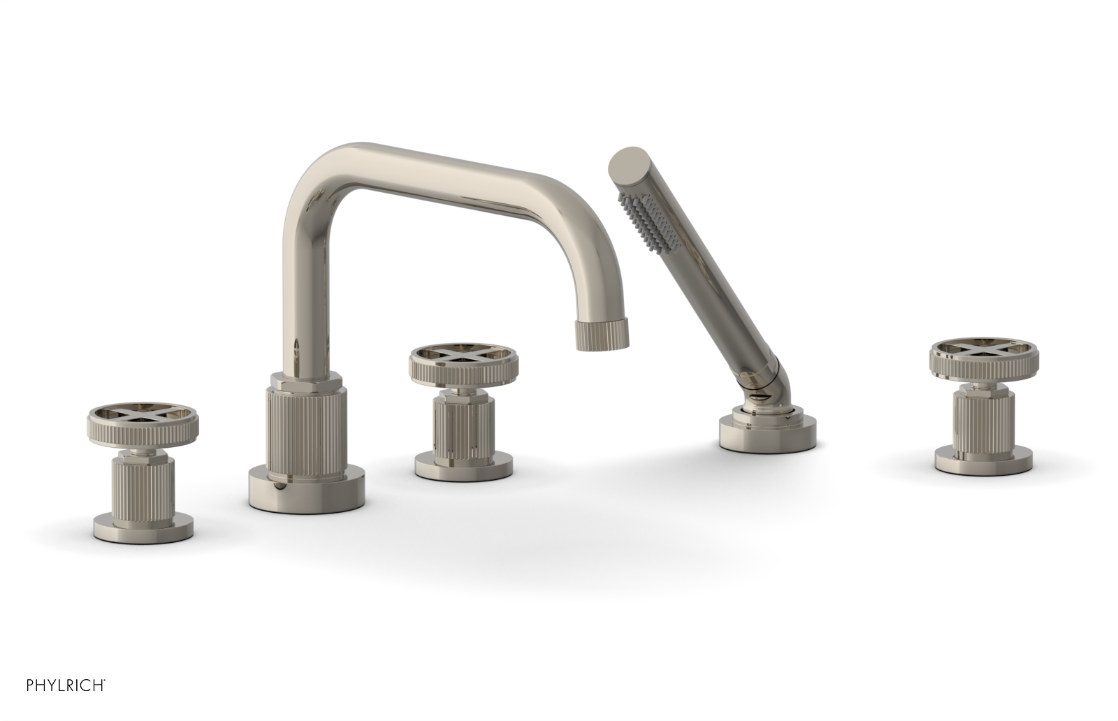 Phylrich Dustrie Grooved Deck Tub Set with Hand Shower and Cross Handle