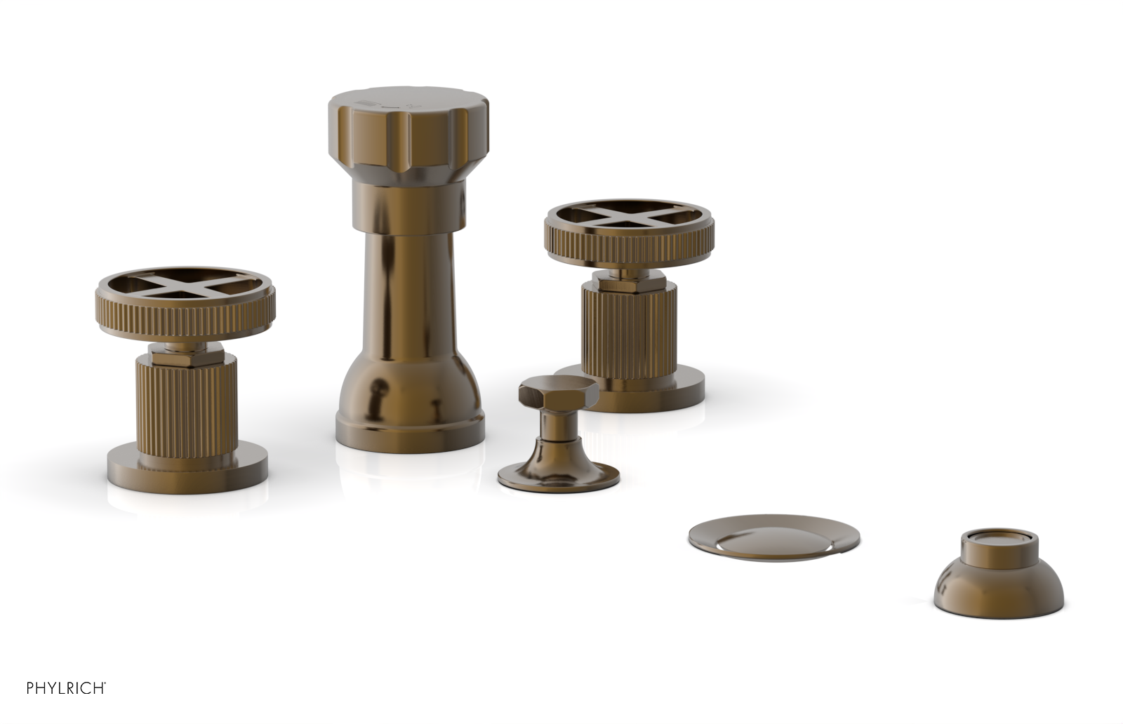 Phylrich Dustrie Grooved Four Hole Bidet Set with Cross Handle