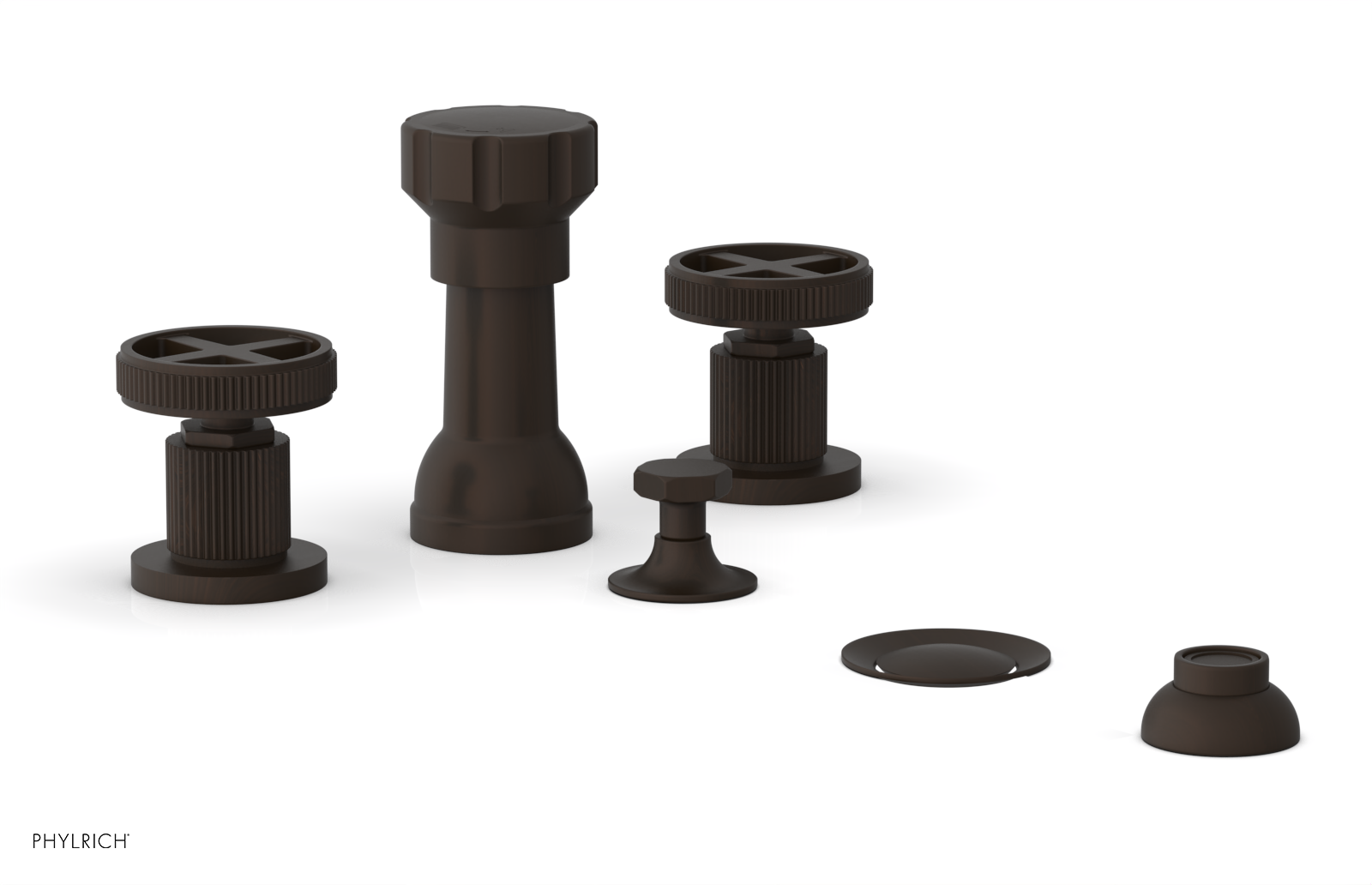 Phylrich Dustrie Grooved Four Hole Bidet Set with Cross Handle