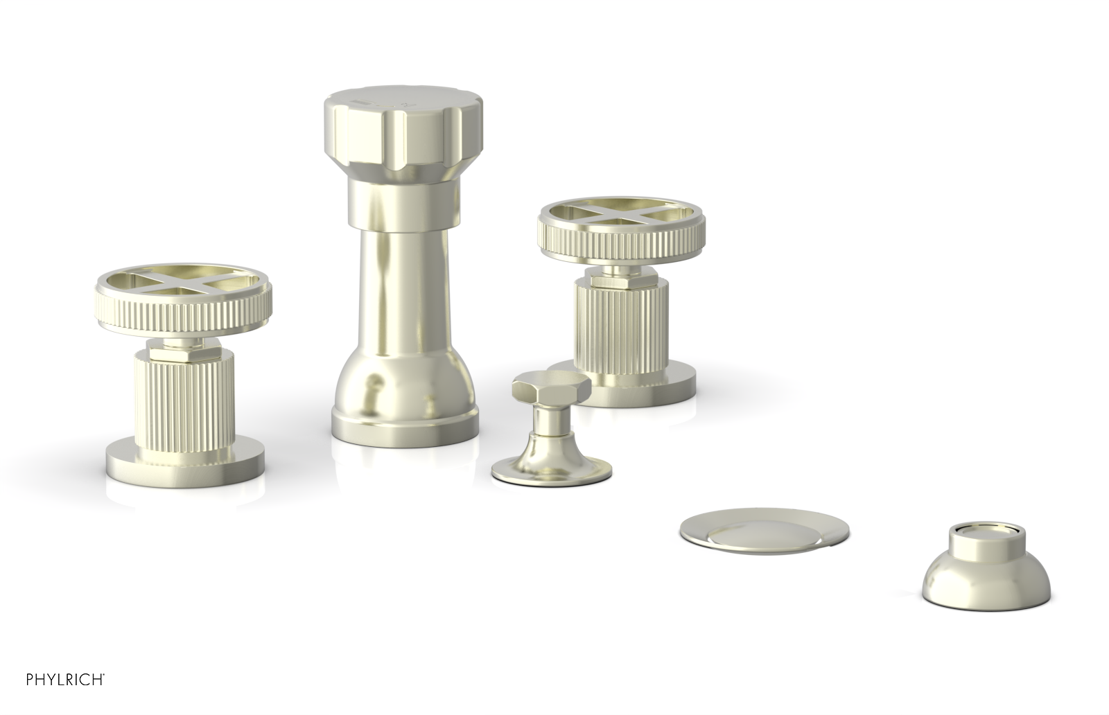 Phylrich Dustrie Grooved Four Hole Bidet Set with Cross Handle