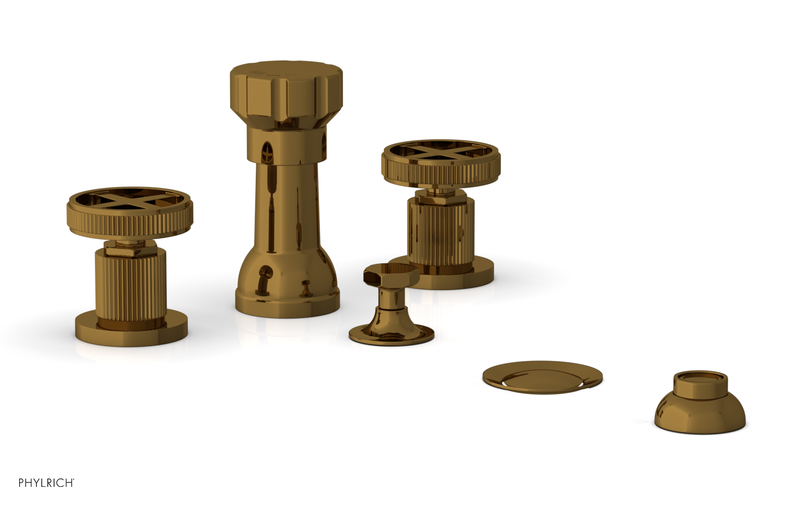 Phylrich Dustrie Grooved Four Hole Bidet Set with Cross Handle