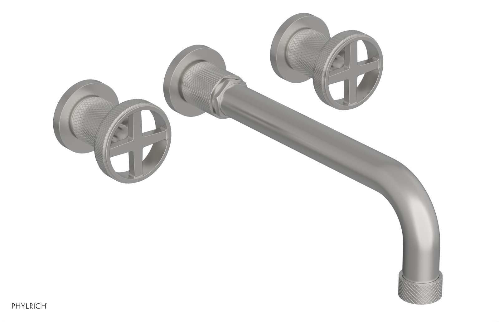 Phylrich Dustrie Knurled 10" Spout Wall Tub Set with Cross Handles