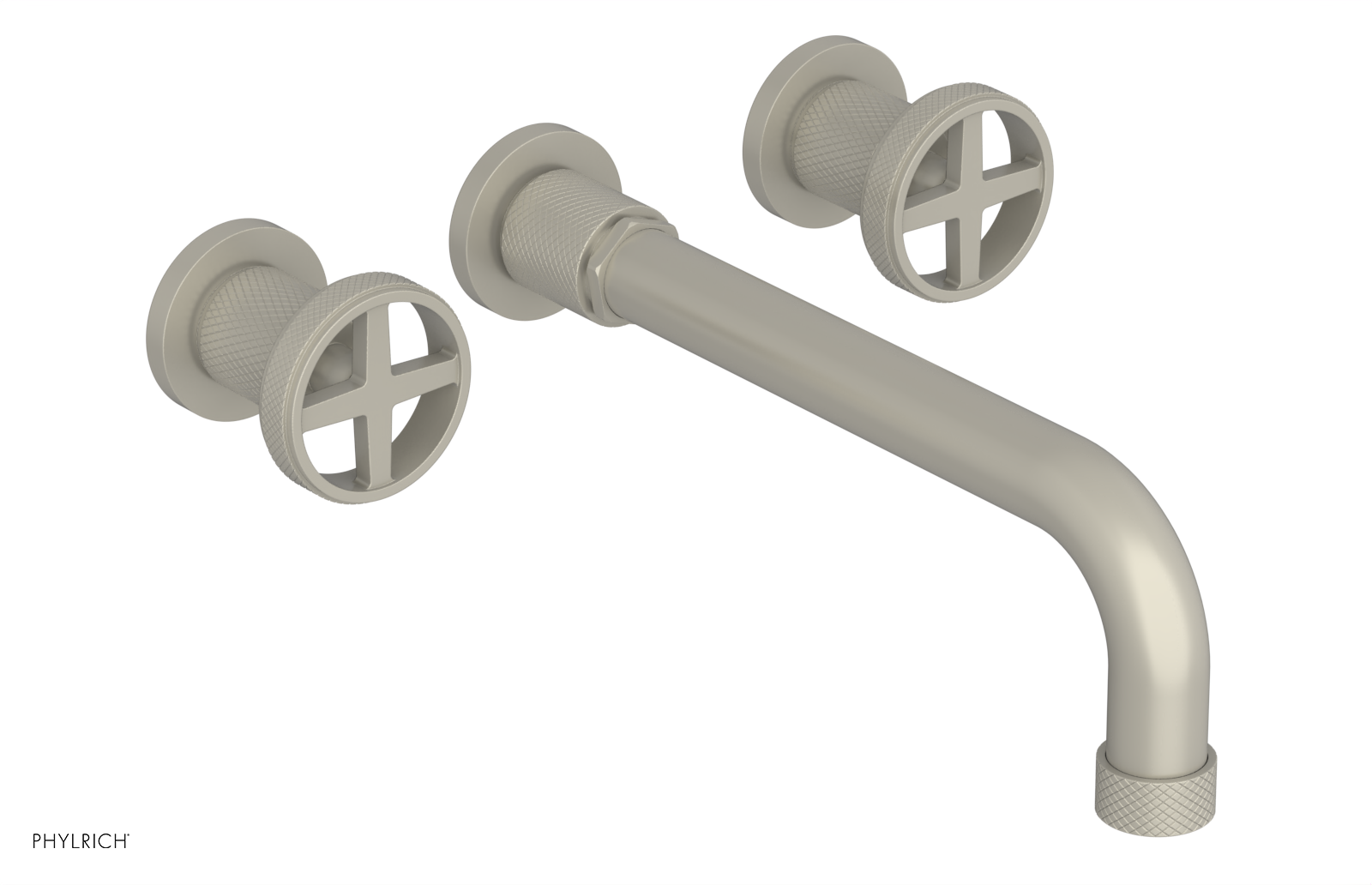 Phylrich Dustrie Knurled 10" Spout Wall Lavatory Set with Cross Handle