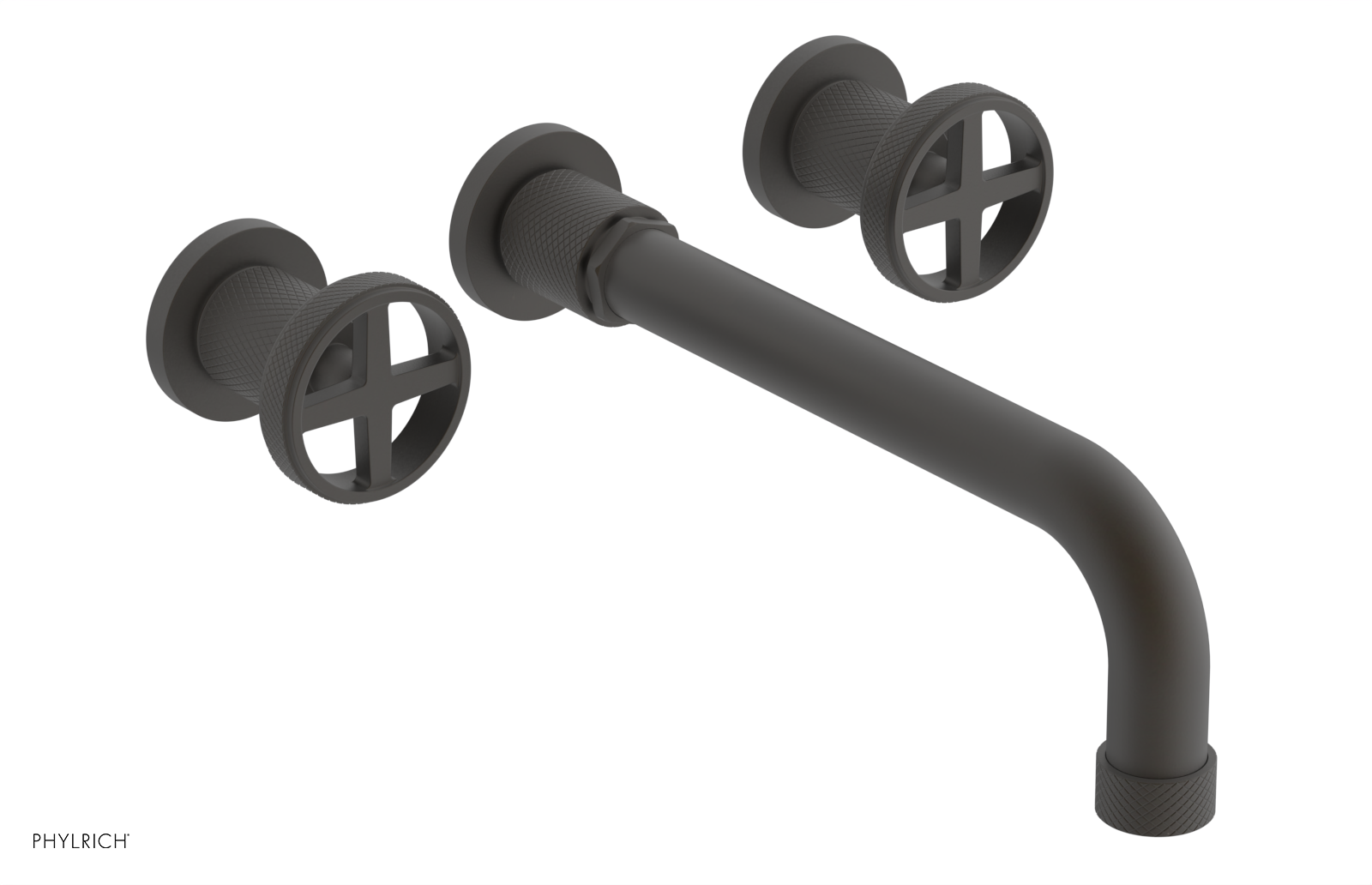 Phylrich Dustrie Knurled 10" Spout Wall Lavatory Set with Cross Handle