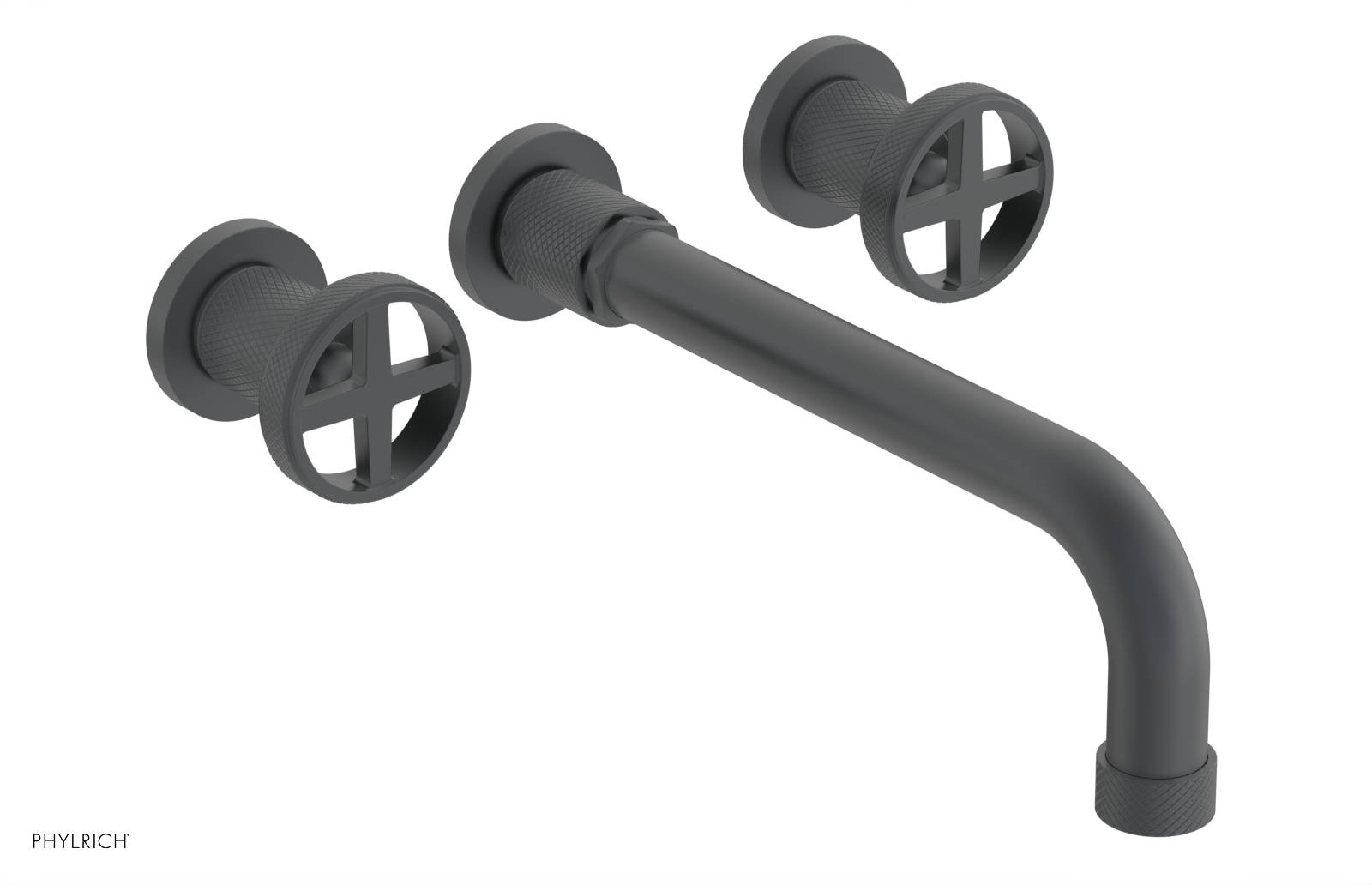 Phylrich Dustrie Knurled 10" Spout Wall Lavatory Set with Cross Handle