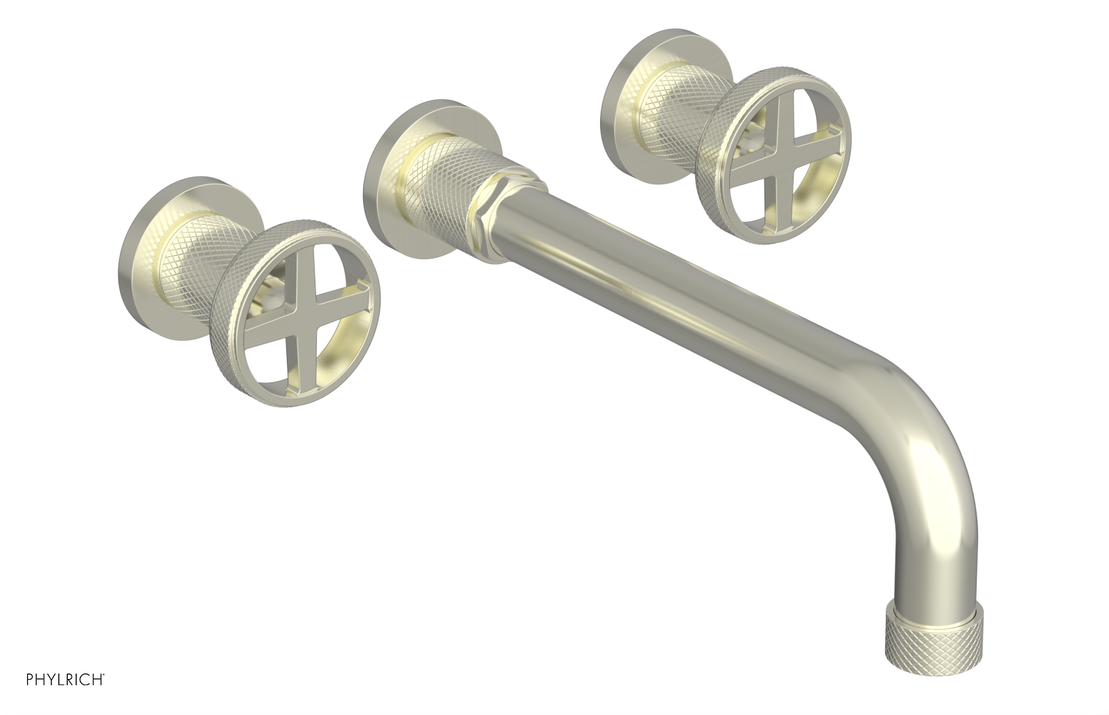 Phylrich Dustrie Knurled 10" Spout Wall Tub Set with Cross Handles