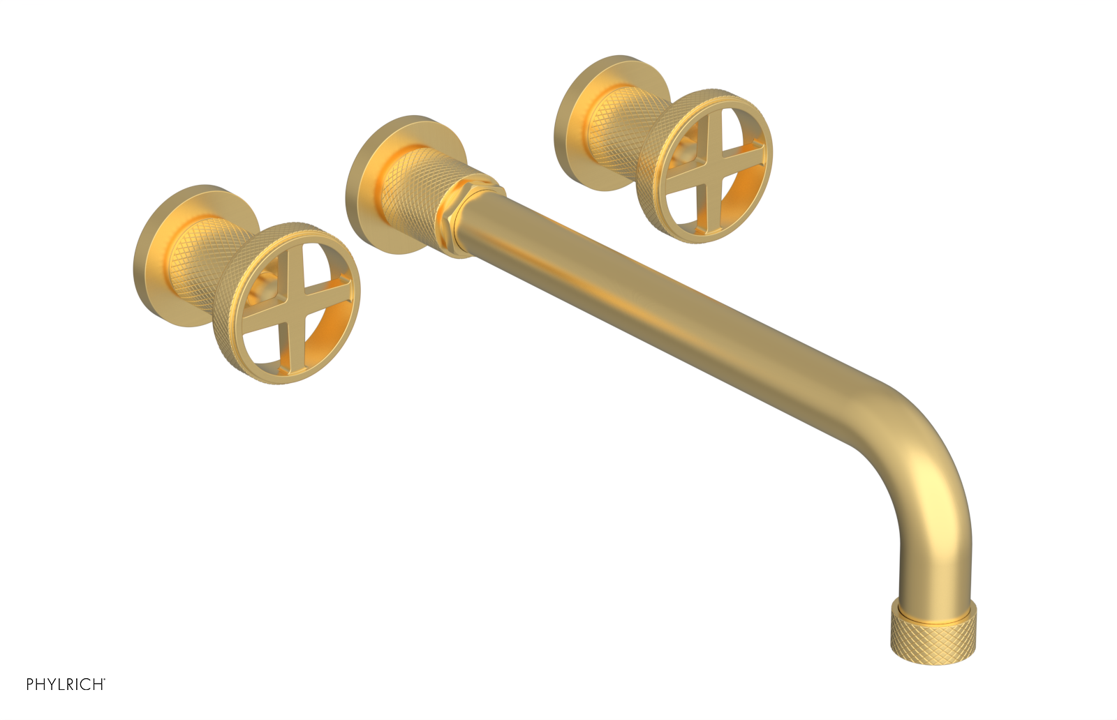 Phylrich Dustrie Knurled 12" Spout Wall Tub Set with Cross Handles