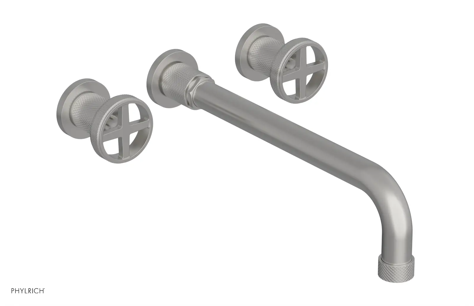 Phylrich Dustrie Knurled 12" Spout Wall Lavatory Set with Cross Handle by Phylrich