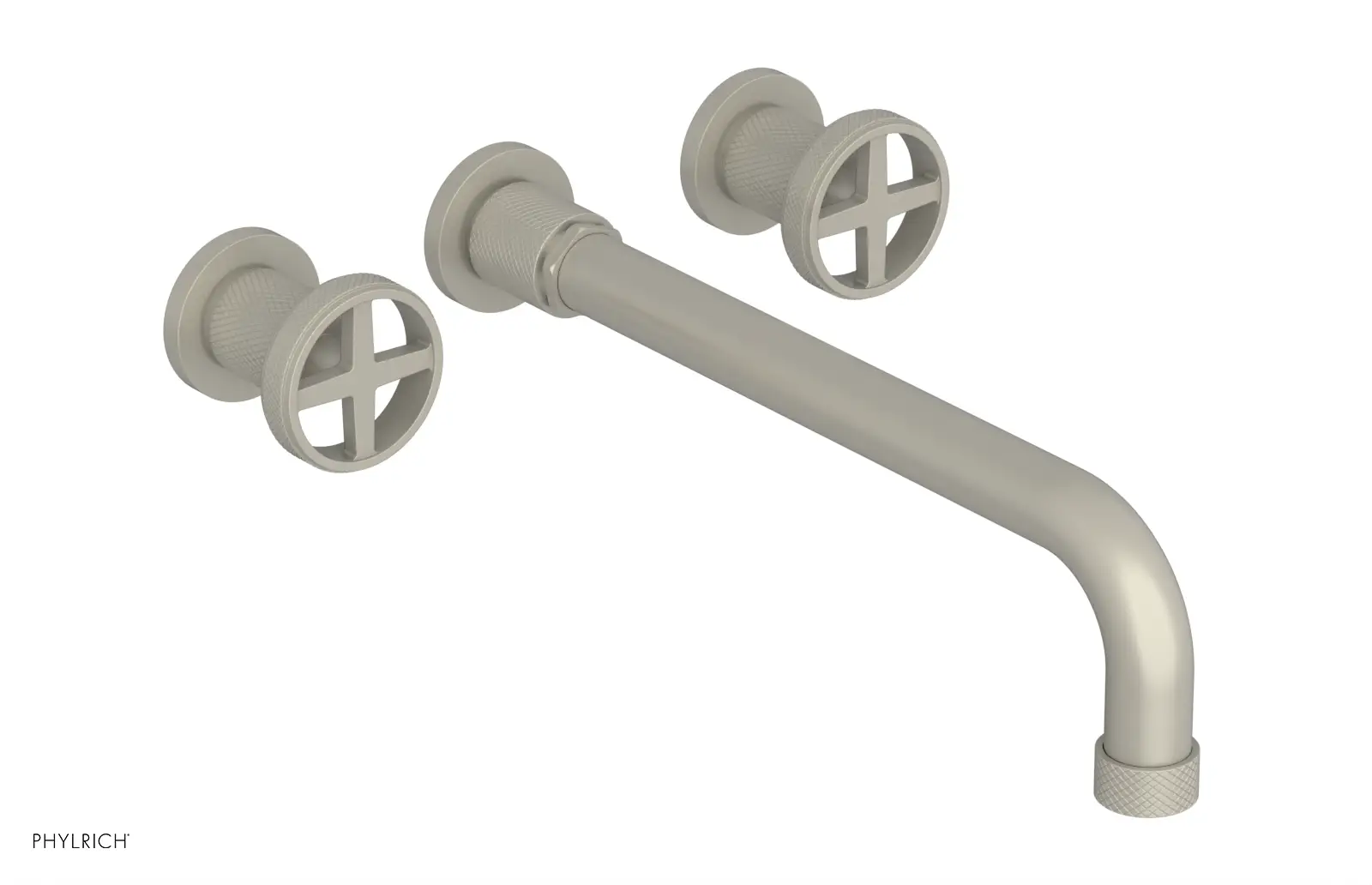 Phylrich Dustrie Knurled 12" Spout Wall Lavatory Set with Cross Handle by Phylrich