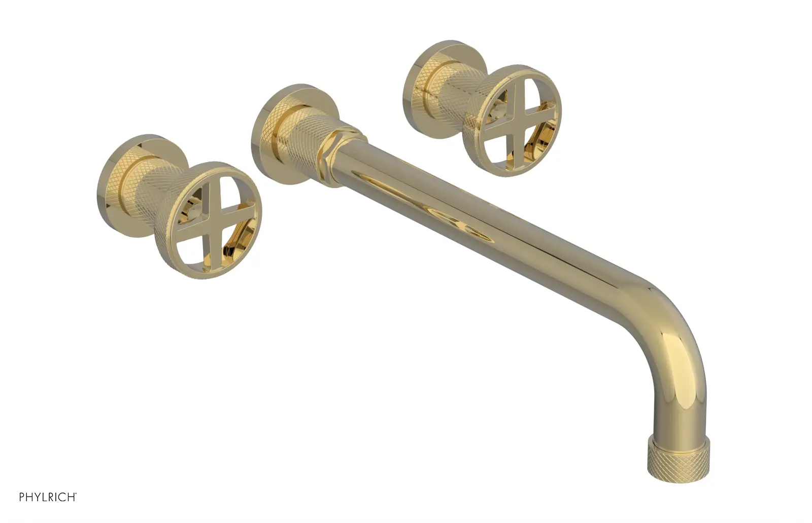Phylrich Dustrie Knurled 12" Spout Wall Lavatory Set with Cross Handle by Phylrich