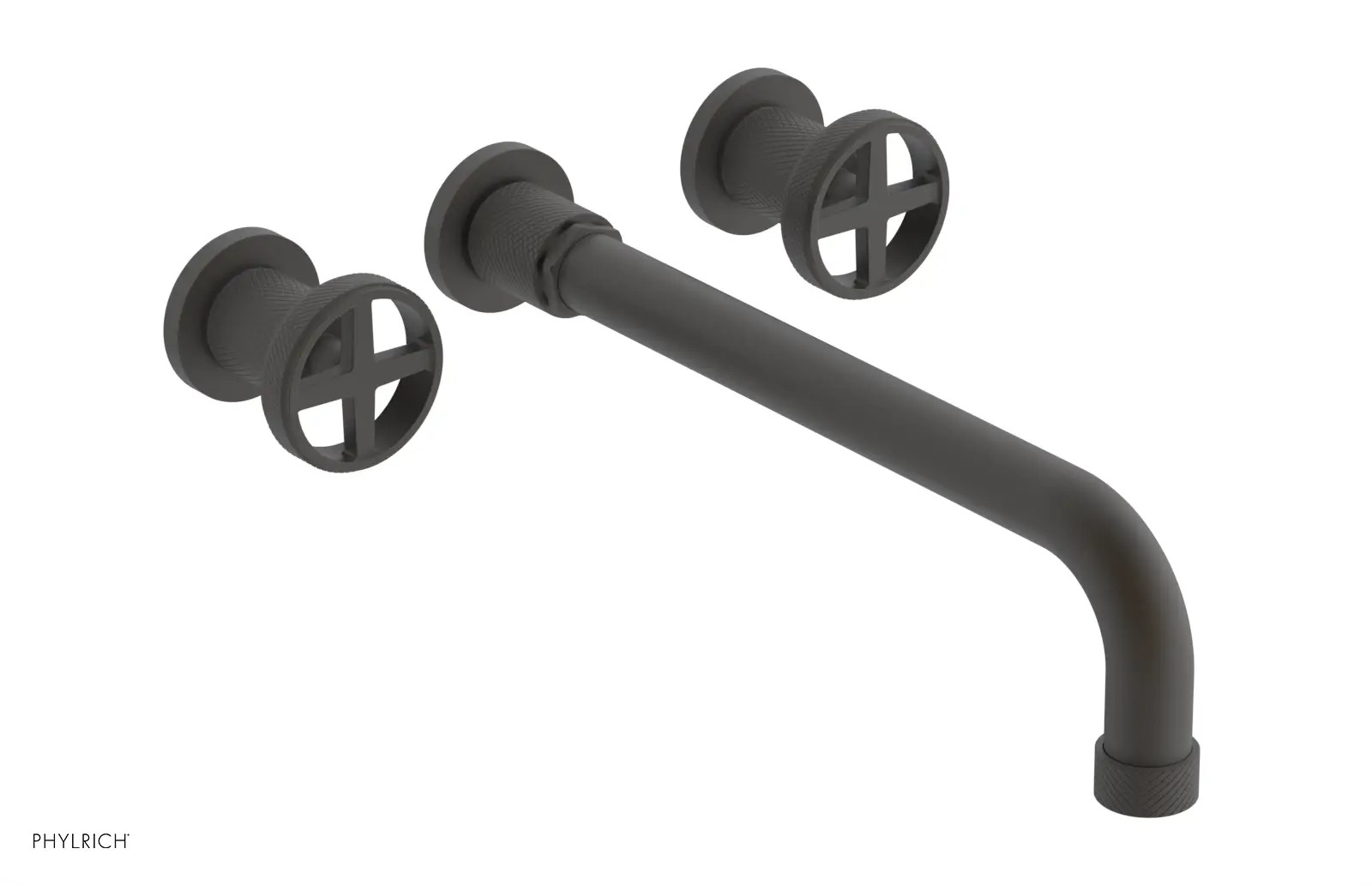 Phylrich Dustrie Knurled 12" Spout Wall Lavatory Set with Cross Handle by Phylrich