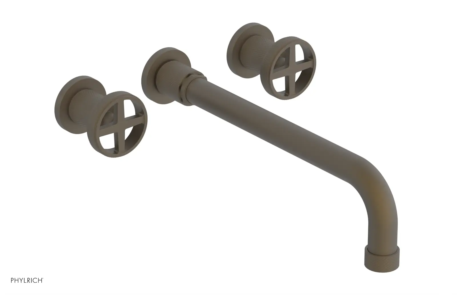 Phylrich Dustrie Knurled 12" Spout Wall Lavatory Set with Cross Handle by Phylrich