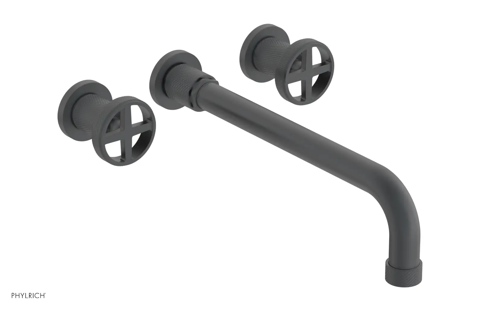 Phylrich Dustrie Knurled 12" Spout Wall Lavatory Set with Cross Handle by Phylrich