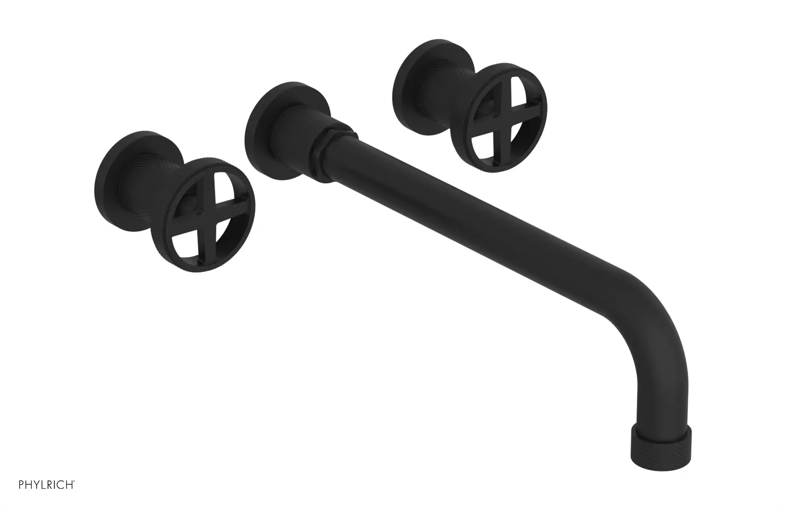 Phylrich Dustrie Knurled 12" Spout Wall Lavatory Set with Cross Handle by Phylrich