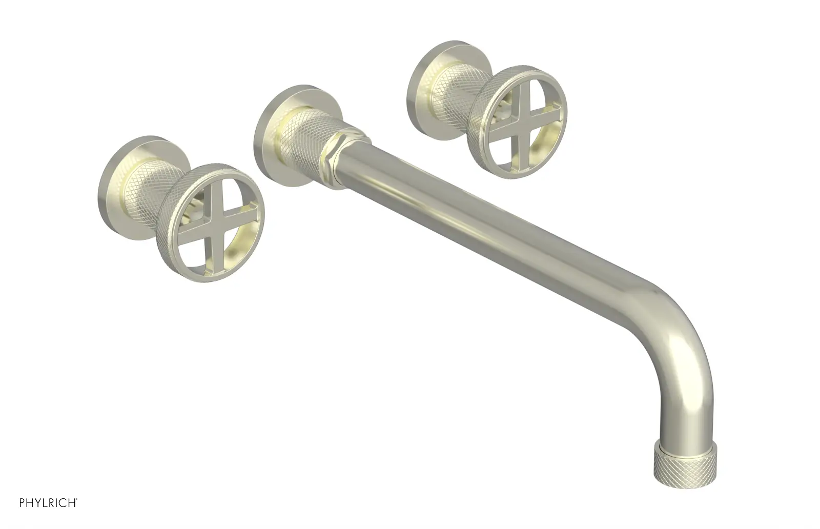 Phylrich Dustrie Knurled 12" Spout Wall Lavatory Set with Cross Handle by Phylrich