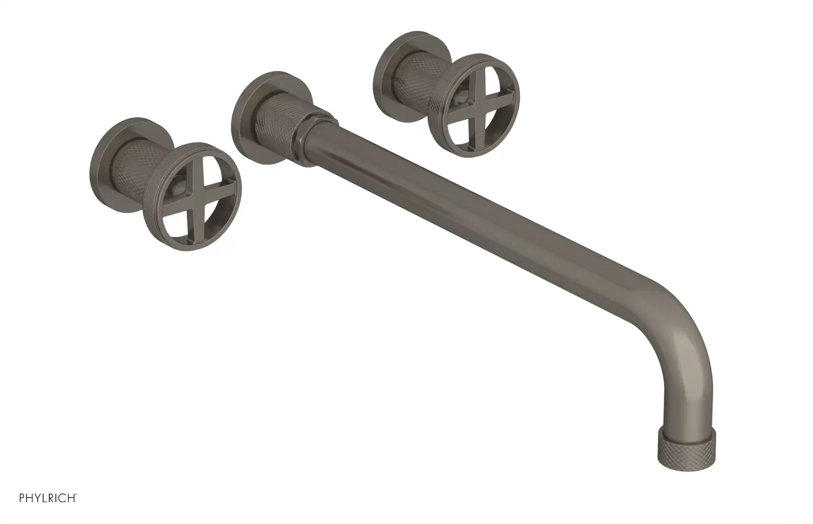 Phylrich Dustrie Knurled 14" Spout Wall Lavatory Set with Cross Handle by Phylrich