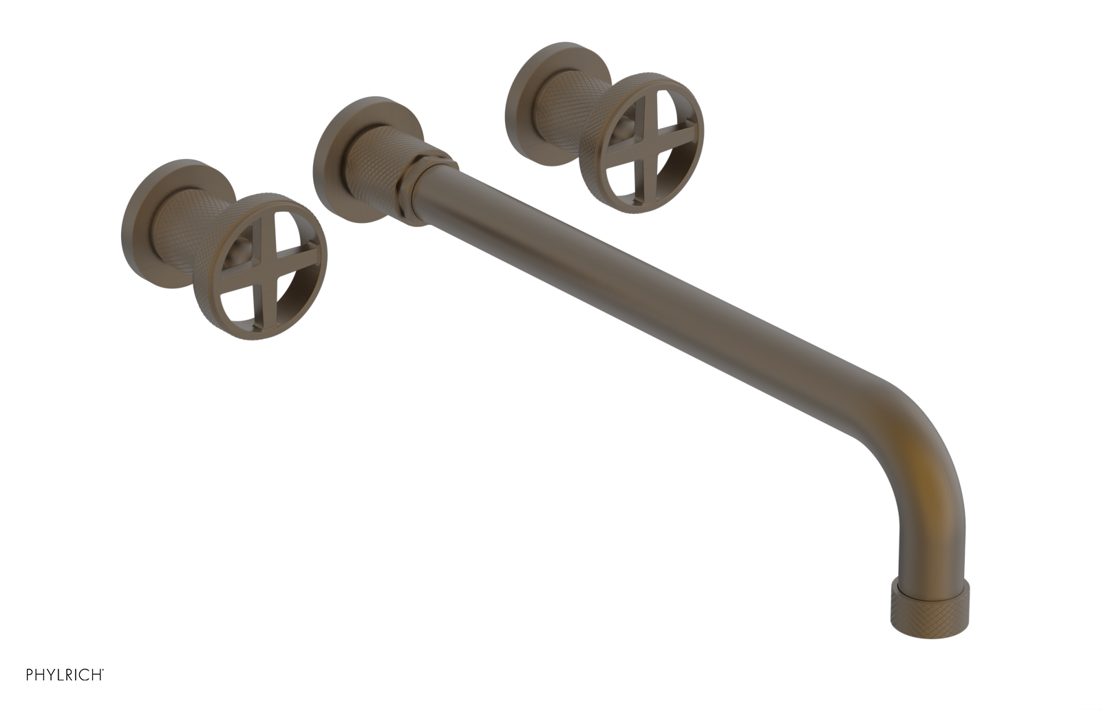 Phylrich Dustrie Knurled 14" Spout Wall Tub Set with Cross Handles