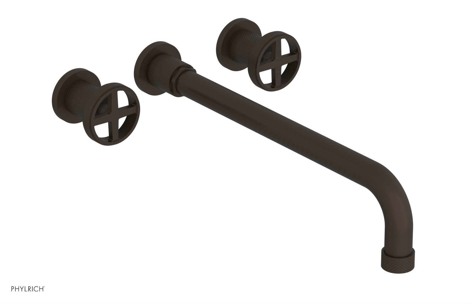 Phylrich Dustrie Knurled 14" Spout Wall Tub Set with Cross Handles