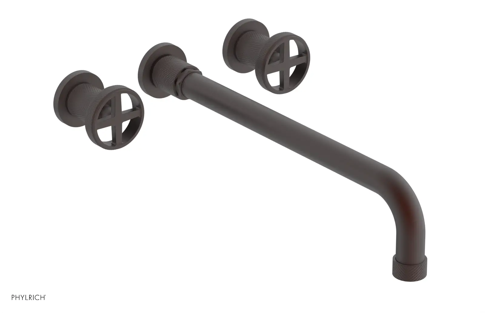 Phylrich Dustrie Knurled 14" Spout Wall Lavatory Set with Cross Handle by Phylrich
