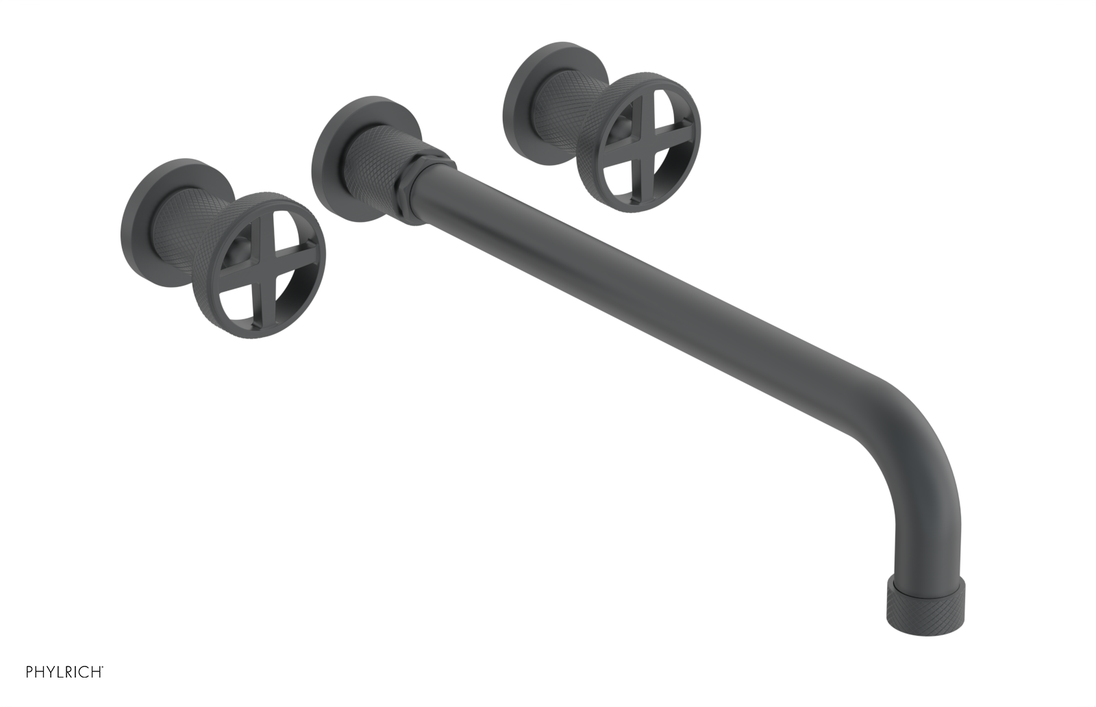 Phylrich Dustrie Knurled 14" Spout Wall Tub Set with Cross Handles