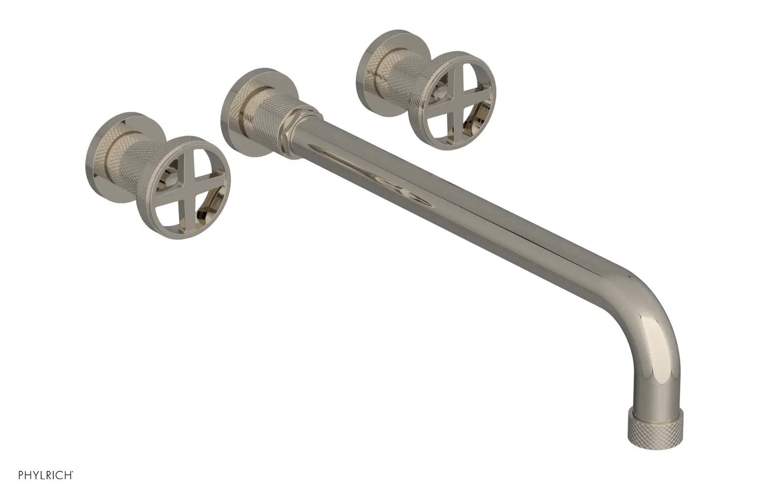 Phylrich Dustrie Knurled 14" Spout Wall Lavatory Set with Cross Handle by Phylrich