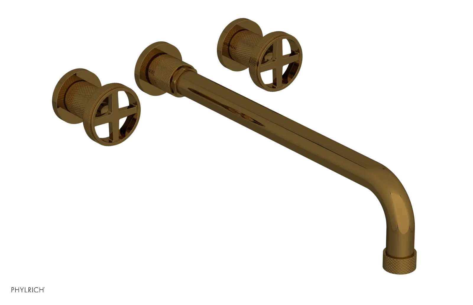Phylrich Dustrie Knurled 14" Spout Wall Lavatory Set with Cross Handle by Phylrich