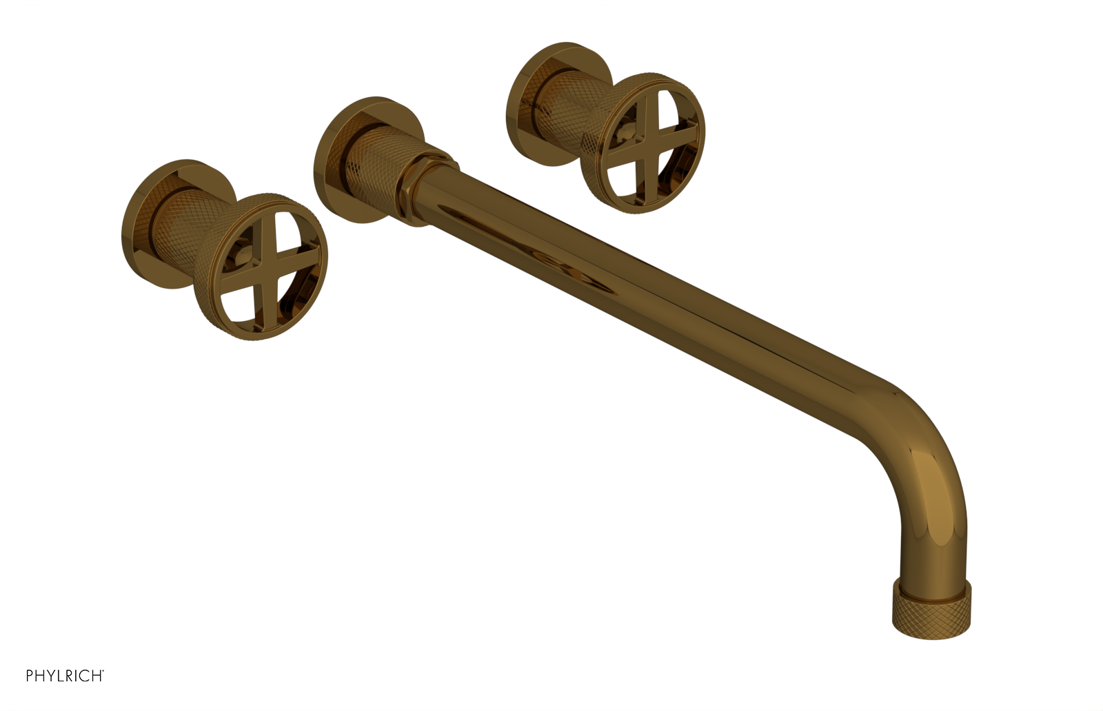 Phylrich Dustrie Knurled 14" Spout Wall Tub Set with Cross Handles