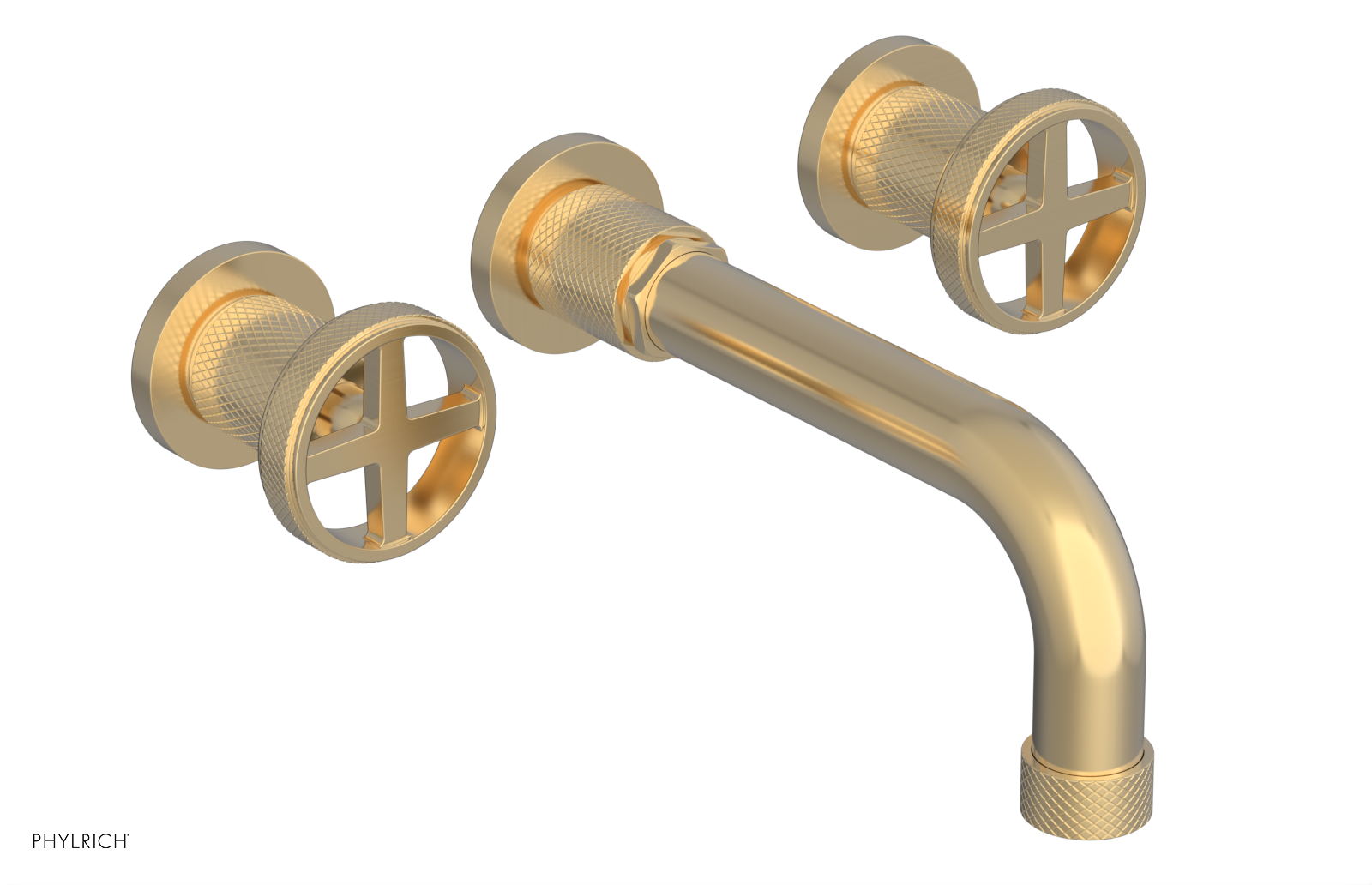 Phylrich Dustrie Knurled 7 5/8" Spout Wall Tub Set with Cross Handles