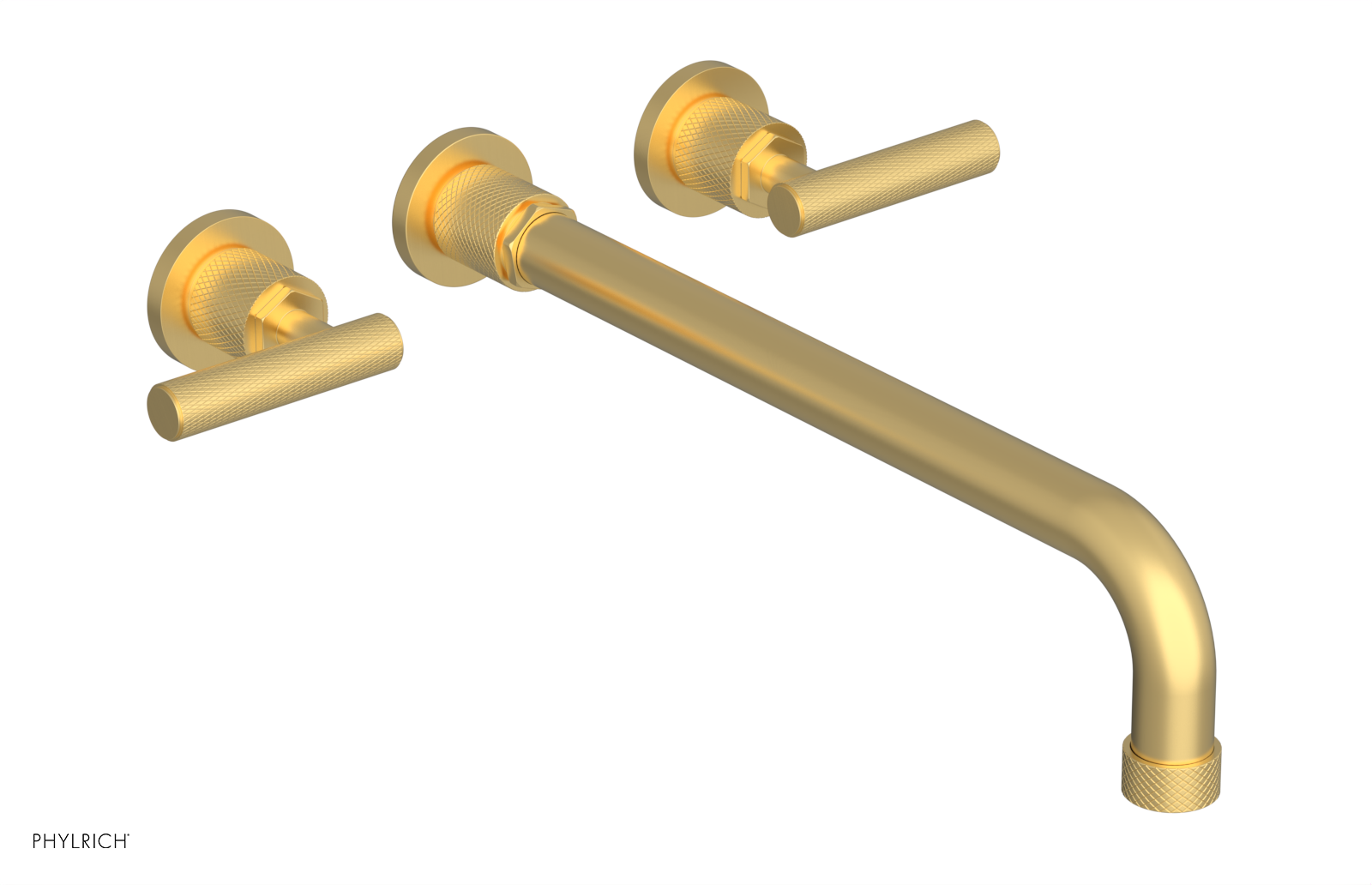 Phylrich Dustrie Knurled 14" Spout Wall Lavatory Set with Lever Handle