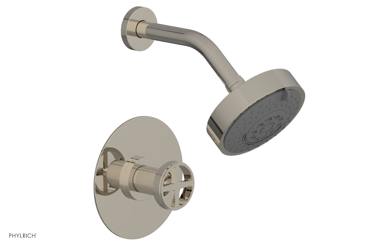 Phylrich Dustrie Knurled Pressure Balance Shower Set with Cross Handle