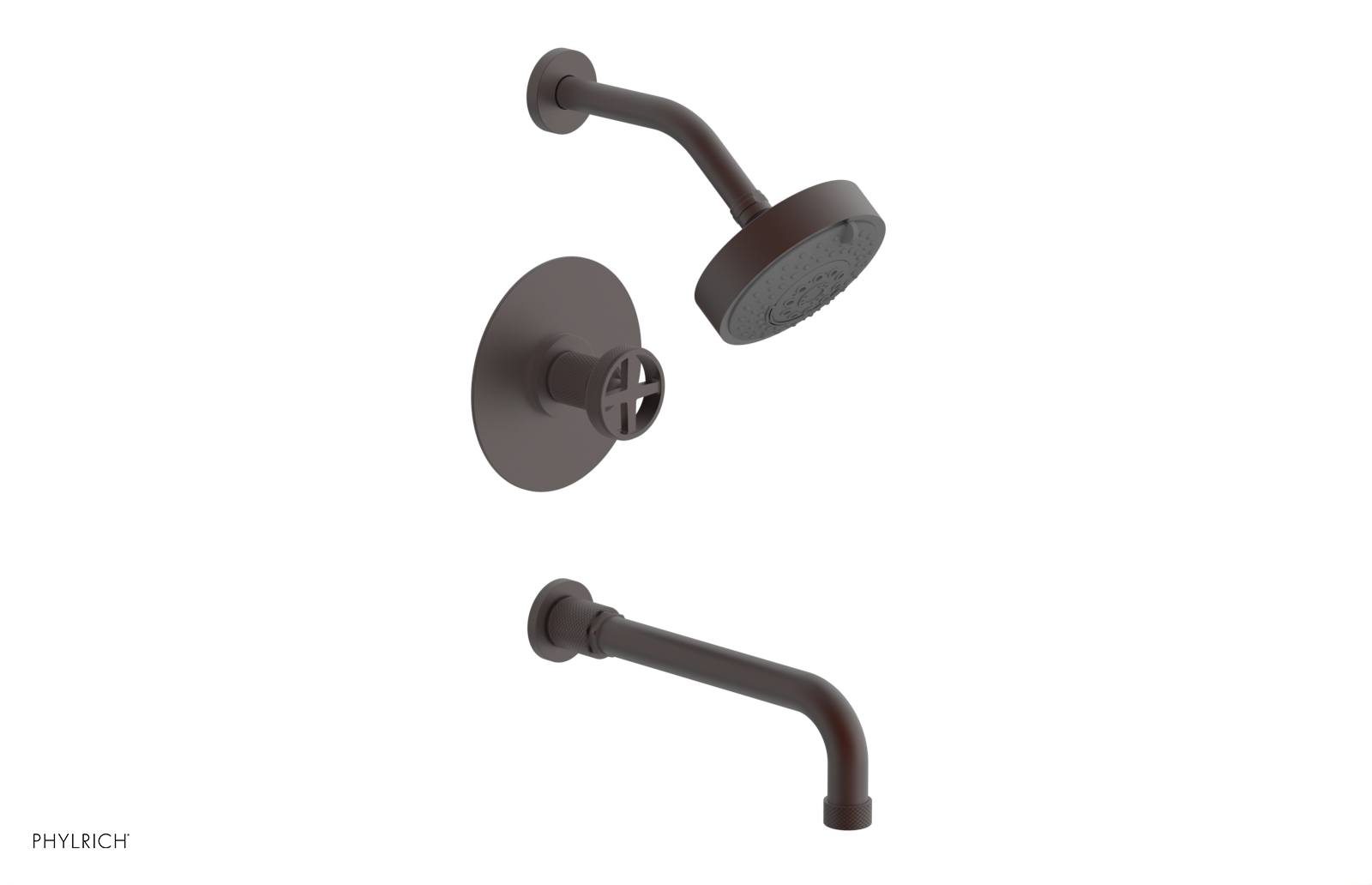 Phylrich Dustrie Knurled Pressure Balance Tub and Shower Set with 10" Spout and Cross Handle