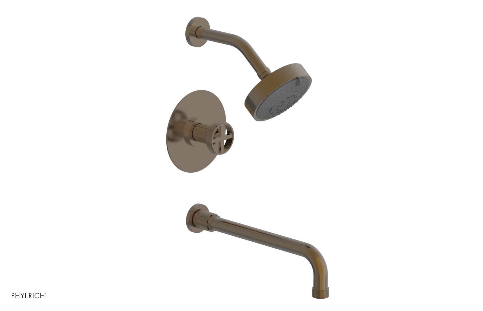 Phylrich Dustrie Knurled Pressure Balance Tub and Shower Set with 12" Spout and Cross Handle