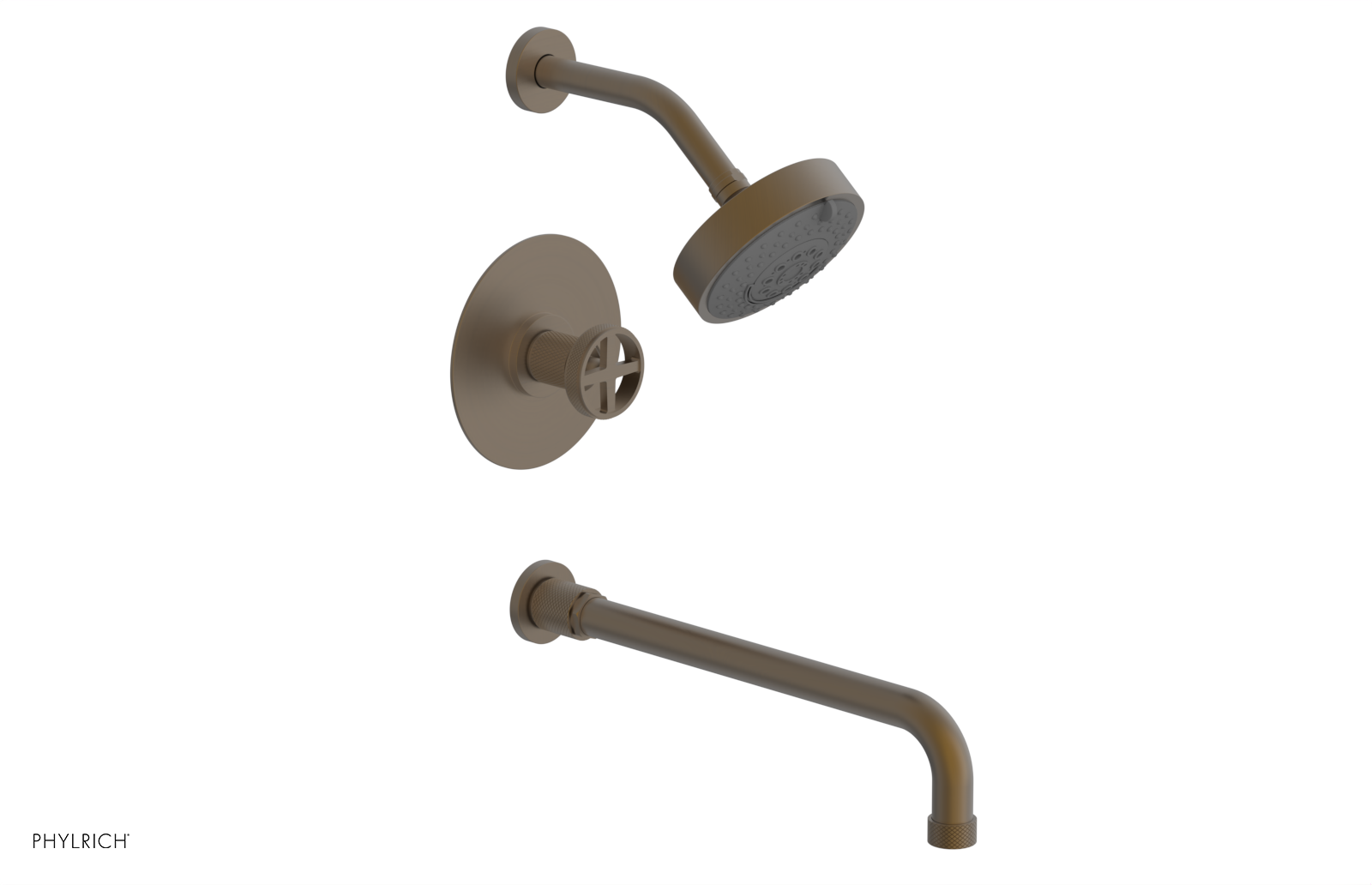 Phylrich Dustrie Knurled 14" Spout Pressure Balance Tub and Shower Set with Cross Handle
