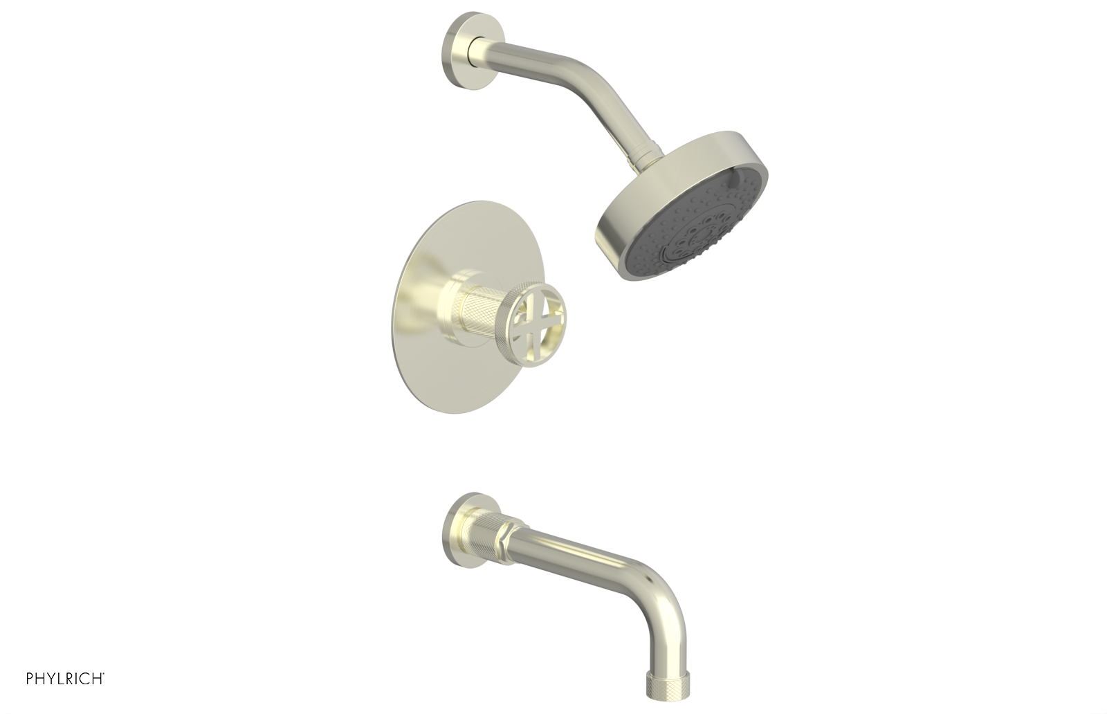 Phylrich Dustrie Knurled Pressure Balance Tub and Shower Set with 7 5/8" Spout and Cross Handle