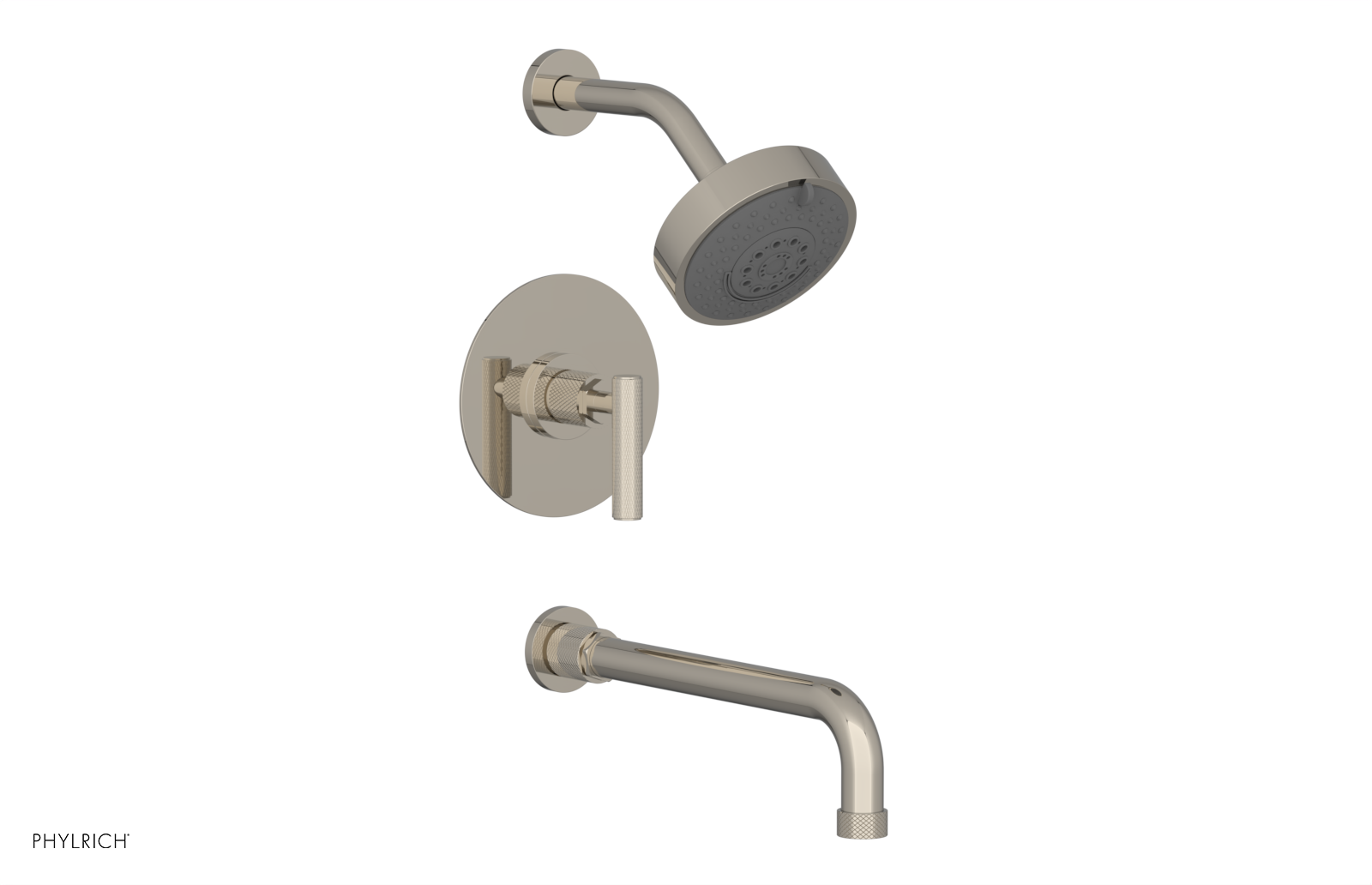 Phylrich Dustrie Knurled 12" Spout Pressure Balance Tub and Shower Set with Lever Handle