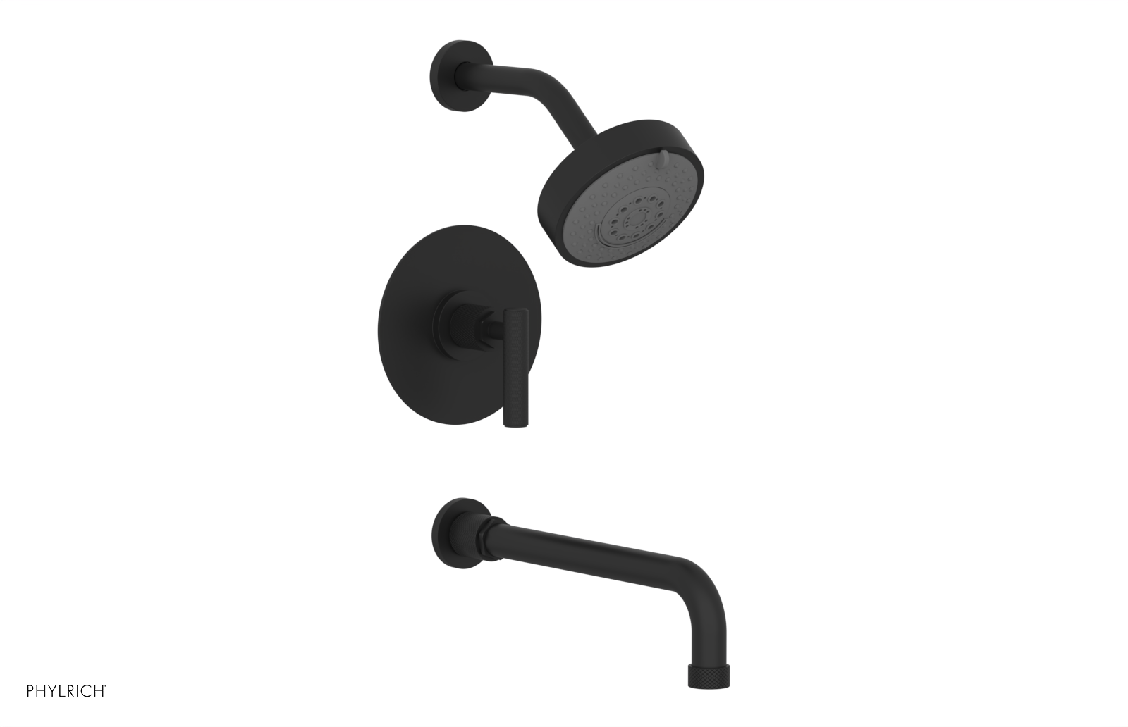 Phylrich Dustrie Knurled 12" Spout Pressure Balance Tub and Shower Set with Lever Handle