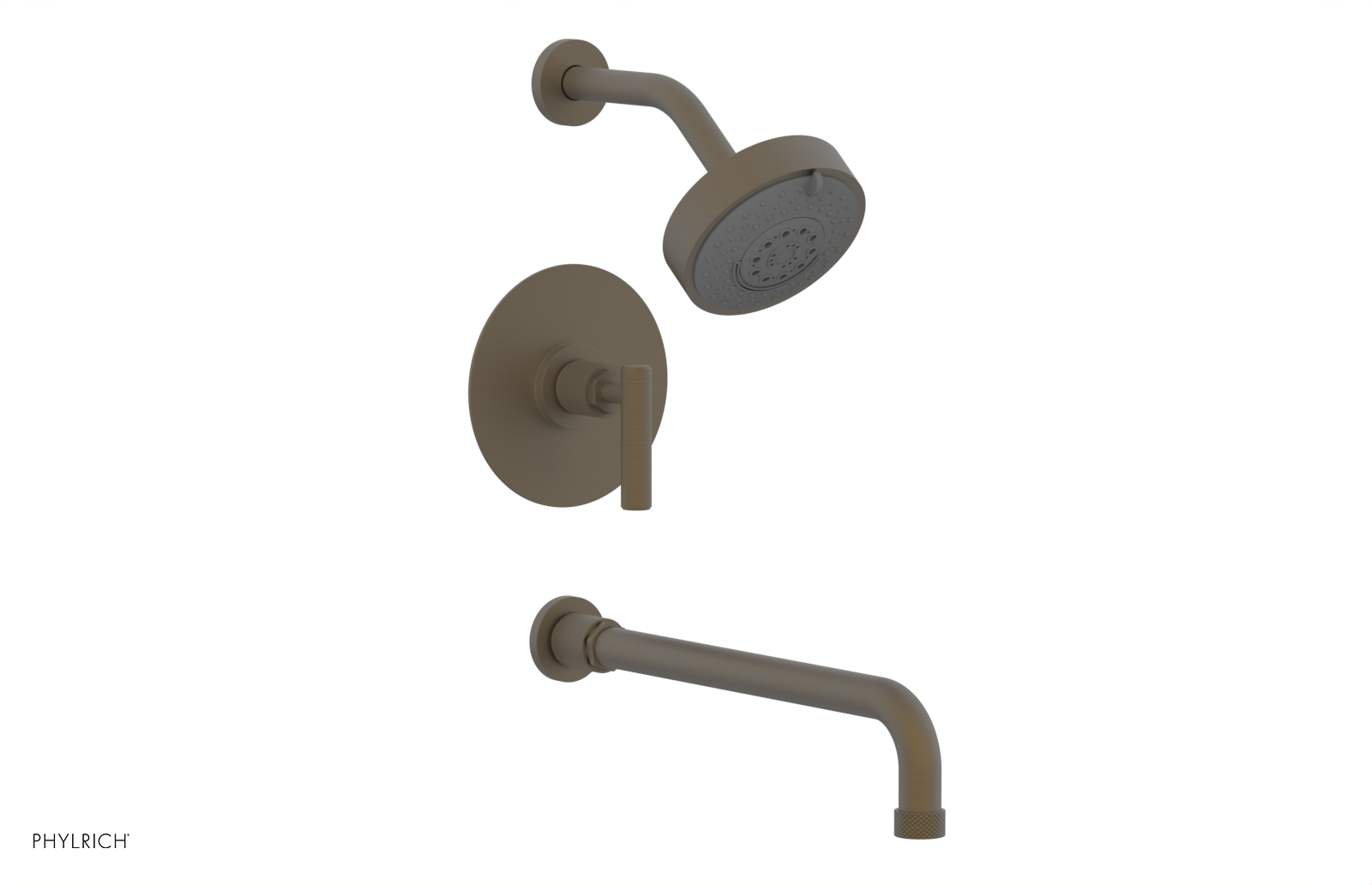 Phylrich Dustrie Knurled 14" Spout Pressure Balance Tub and Shower Set with Lever Handle