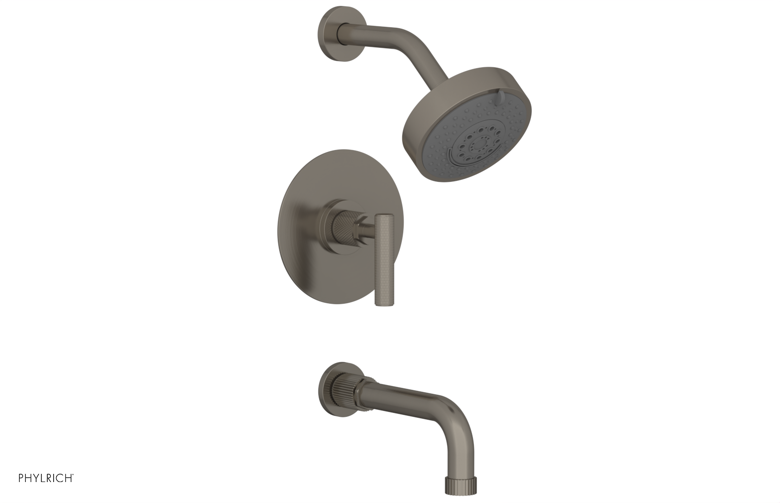 Phylrich Dustrie Knurled 7 5/8" Spout Pressure Balance Tub and Shower Set with Lever Handle