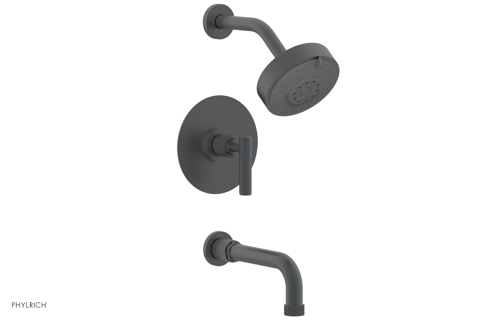 Phylrich Dustrie Knurled 7 5/8" Spout Pressure Balance Tub and Shower Set with Lever Handle
