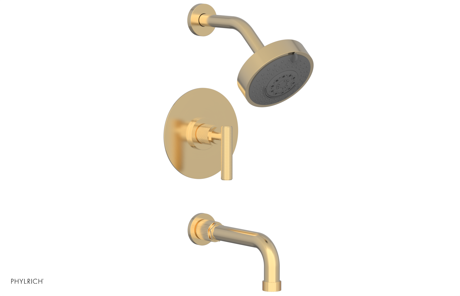 Phylrich Dustrie Knurled 7 5/8" Spout Pressure Balance Tub and Shower Set with Lever Handle