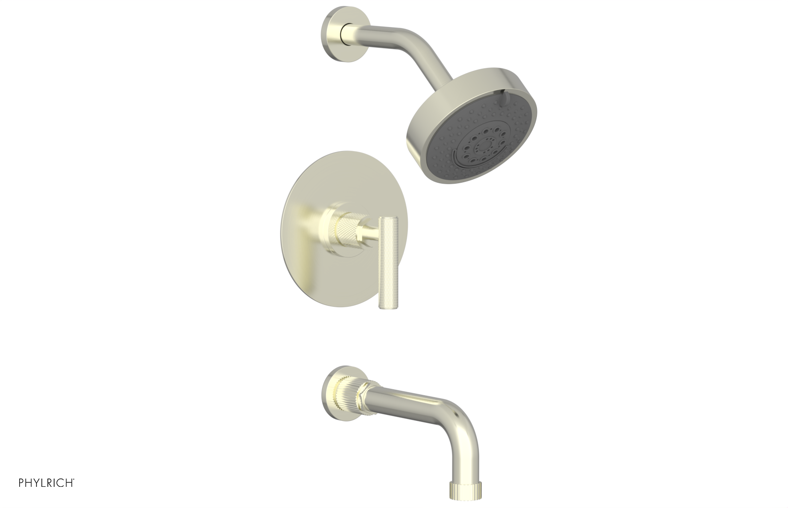 Phylrich Dustrie Knurled 7 5/8" Spout Pressure Balance Tub and Shower Set with Lever Handle
