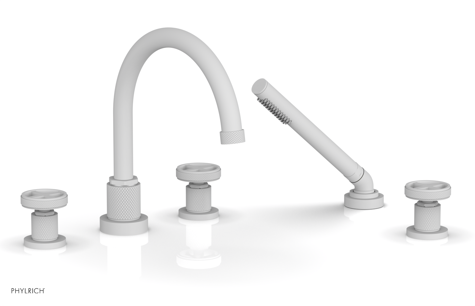 Phylrich Dustrie Knurled Deck Tub Set with Hand Shower with Cross Handles