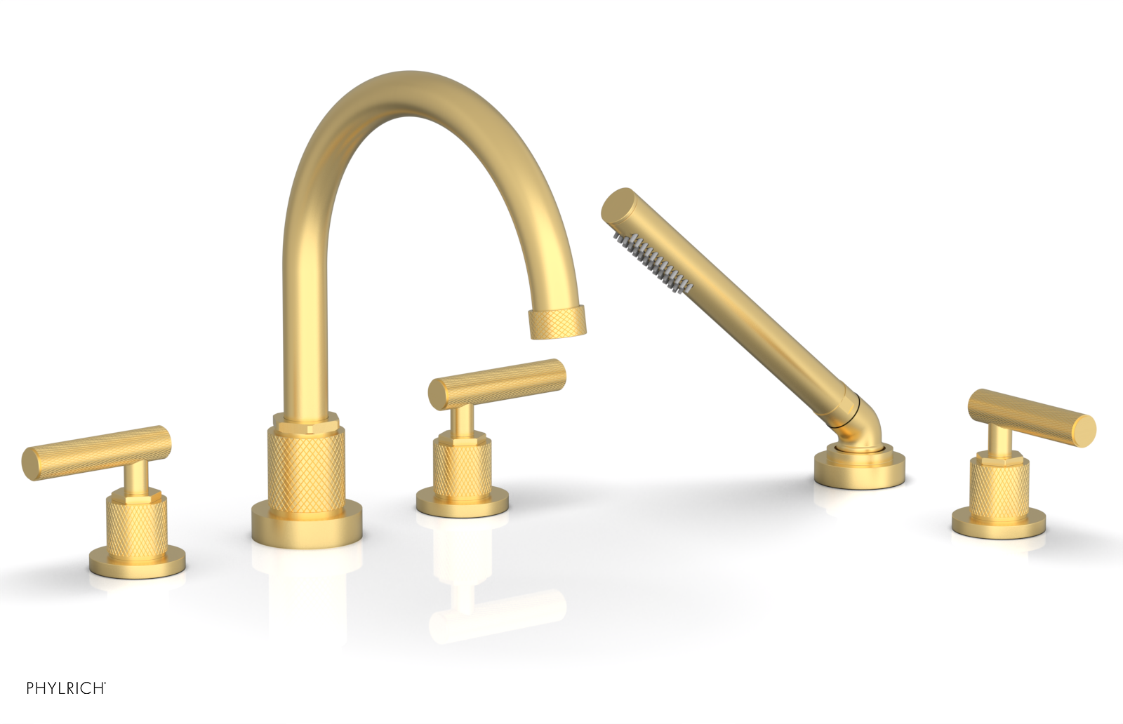 Phylrich Dustrie Knurled Deck Tub Set with Hand Shower with Lever Handles