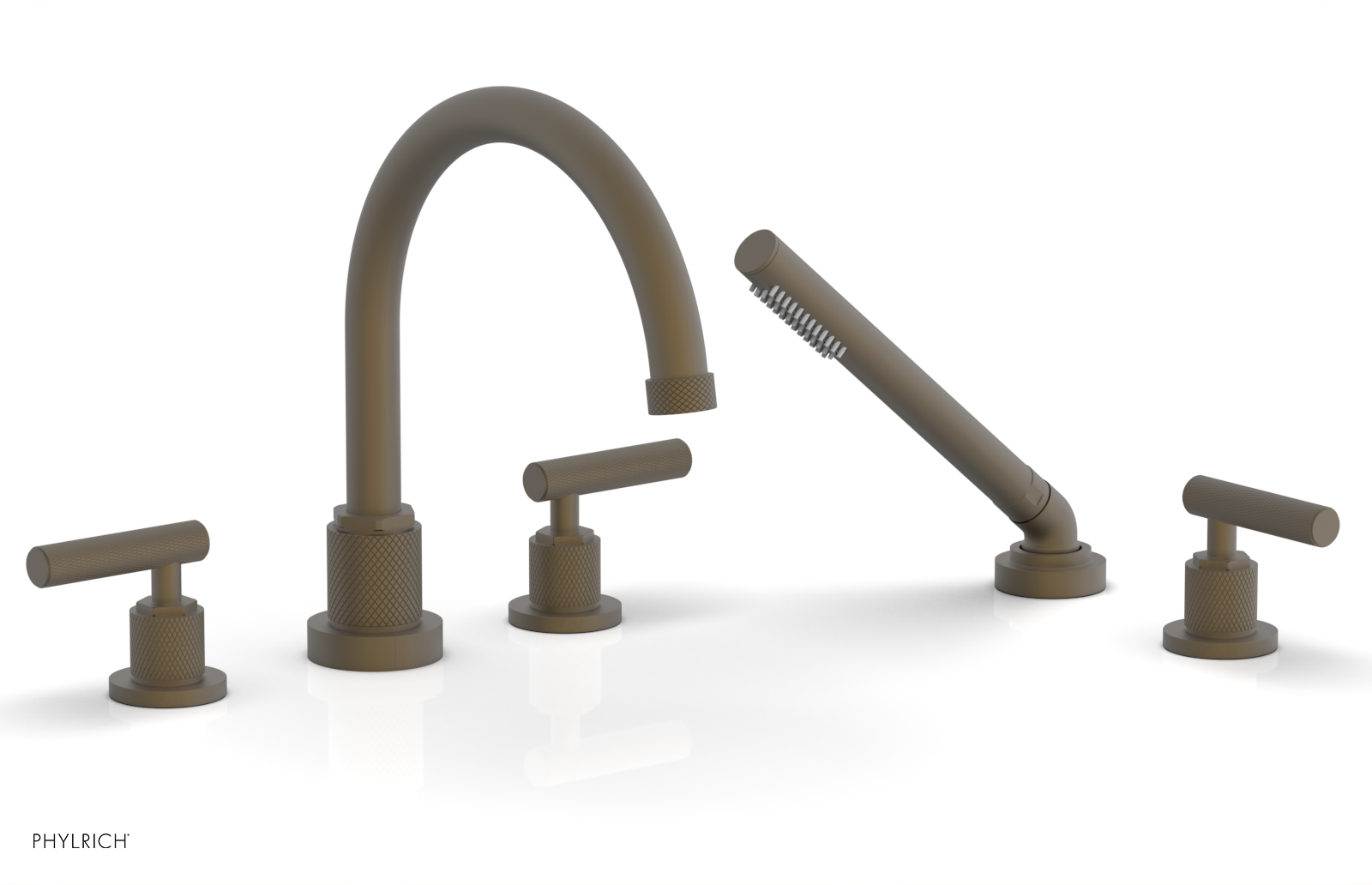 Phylrich Dustrie Knurled Deck Tub Set with Hand Shower with Lever Handles