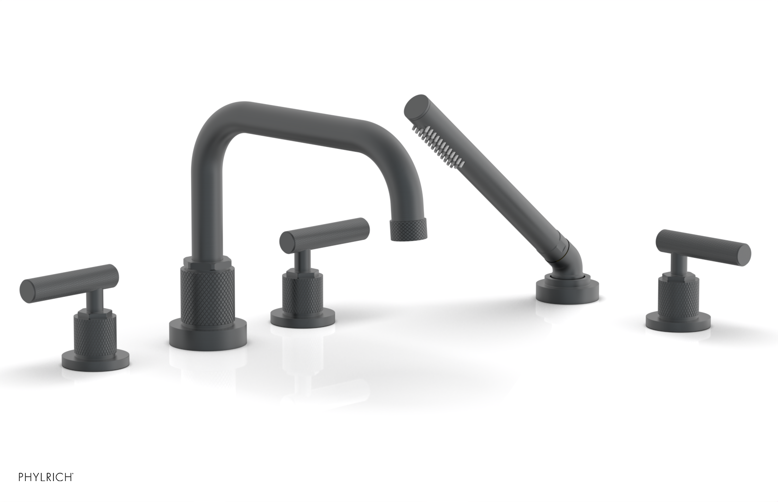 Phylrich Dustrie Knurled Deck Tub Set with Hand Shower with Lever Handles
